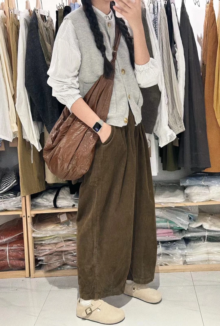 灯芯绒阔腿裤四季款显瘦日系韩系女生百搭