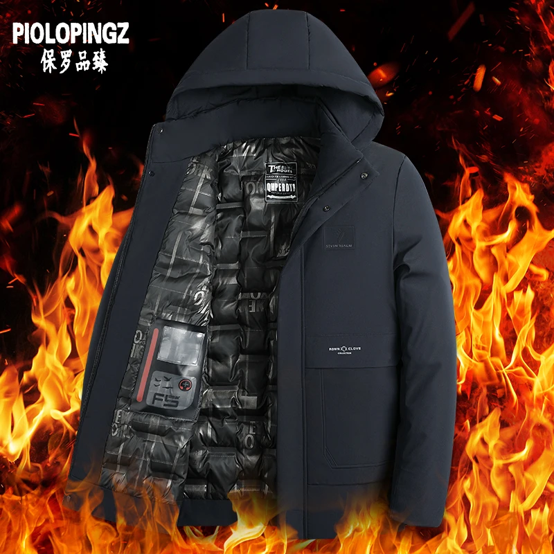 中年男士冬季新款外套加绒加厚保暖棉服可脱卸帽爸爸中长款棉衣