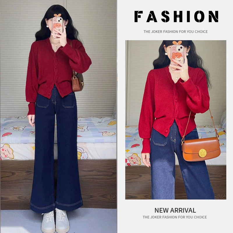 过年穿搭一整套女2025新款新年气质时尚修身毛衣潮流牛仔裤两件套