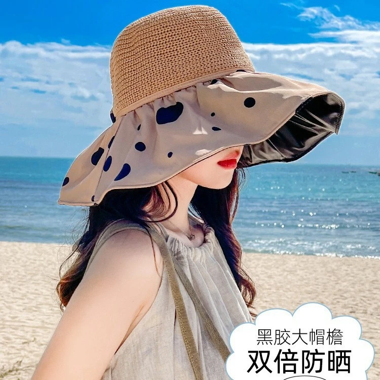 防晒渔夫黑胶太阳帽子女夏季防紫外线遮阳防晒时尚洋气遮脸显脸小
