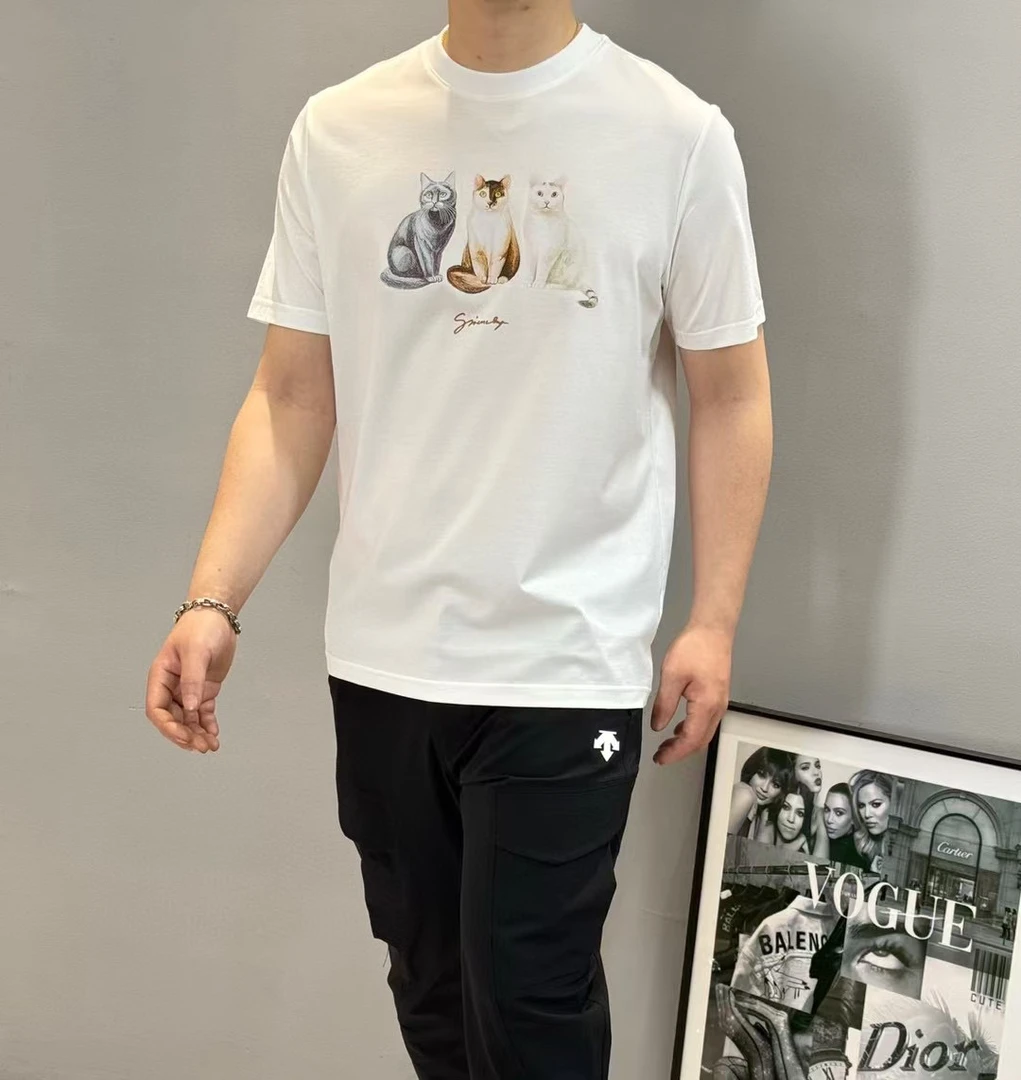 男士短袖T恤圆领宽松印花潮流舒适休闲百搭上衣夏季丝光棉上衣