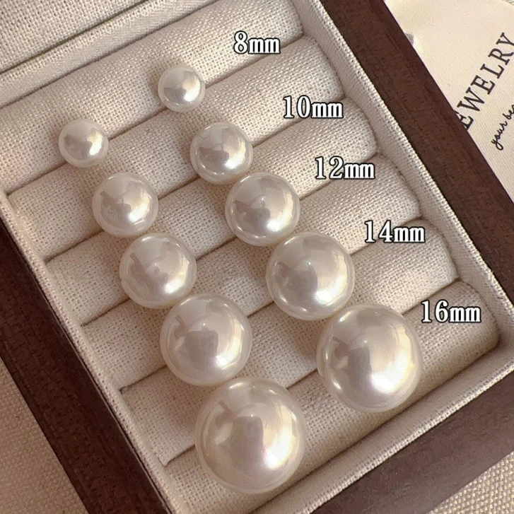 足银仿珍珠耳饰925仿银针粉光扁圆馒头施家珠珠耳钉女轻奢高级感