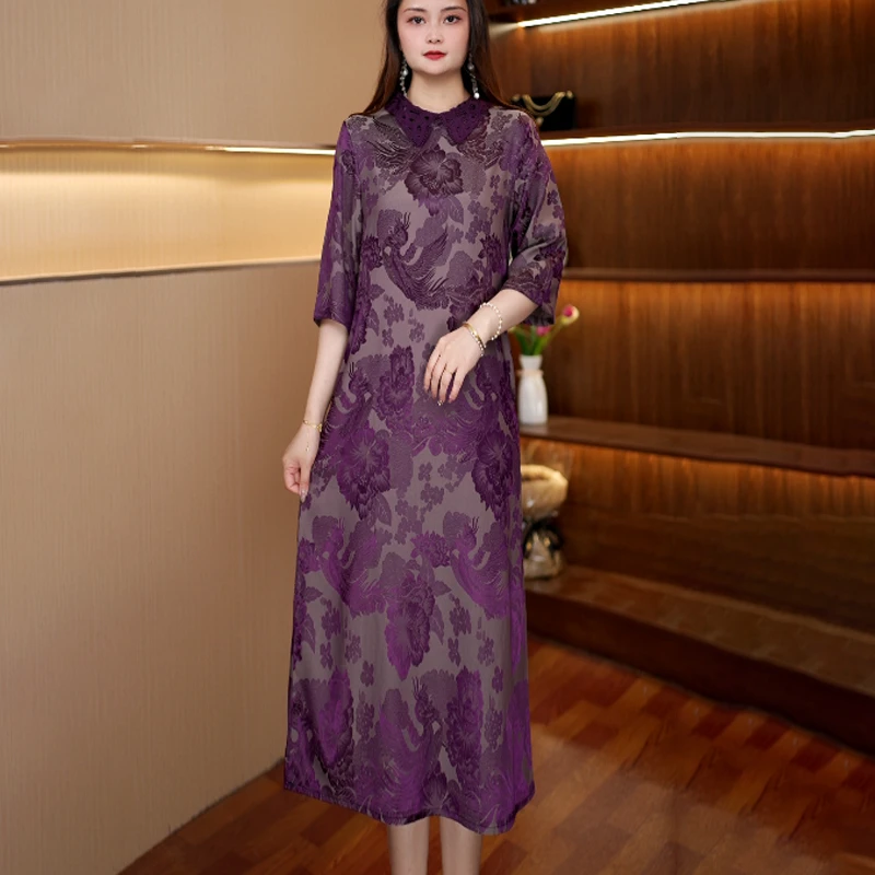 [紫凤尾]新款百搭显瘦连衣裙女中长款174