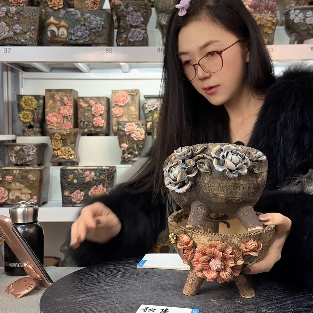 红陶桑*青默花器麦饭石花盆