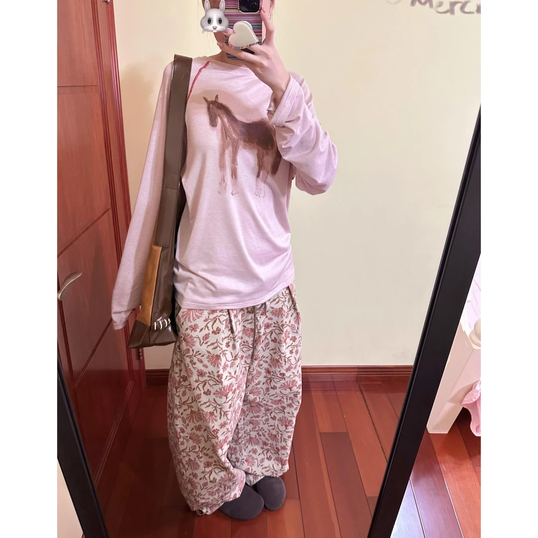 ins韩系慵懒风休闲睡衣女款春秋季长袖碎花长裤可外穿家居服套装