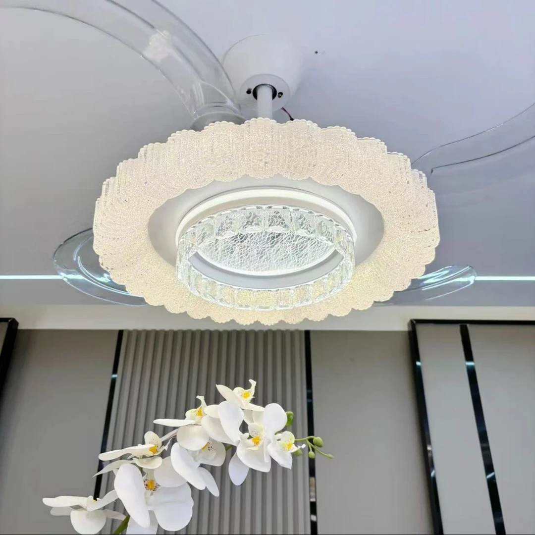 7089(新款)水晶智能语音隐形风扇灯吊扇灯带遥控餐厅卧室中山灯饰