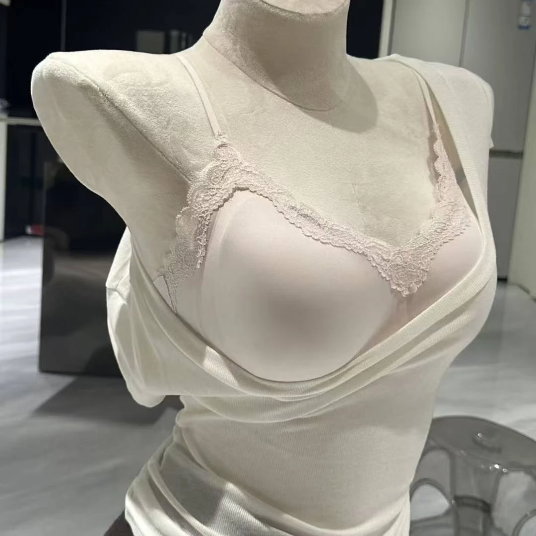 法式蕾丝无痕细肩带内衣女小胸聚拢背心式夏季薄款美背透气文胸