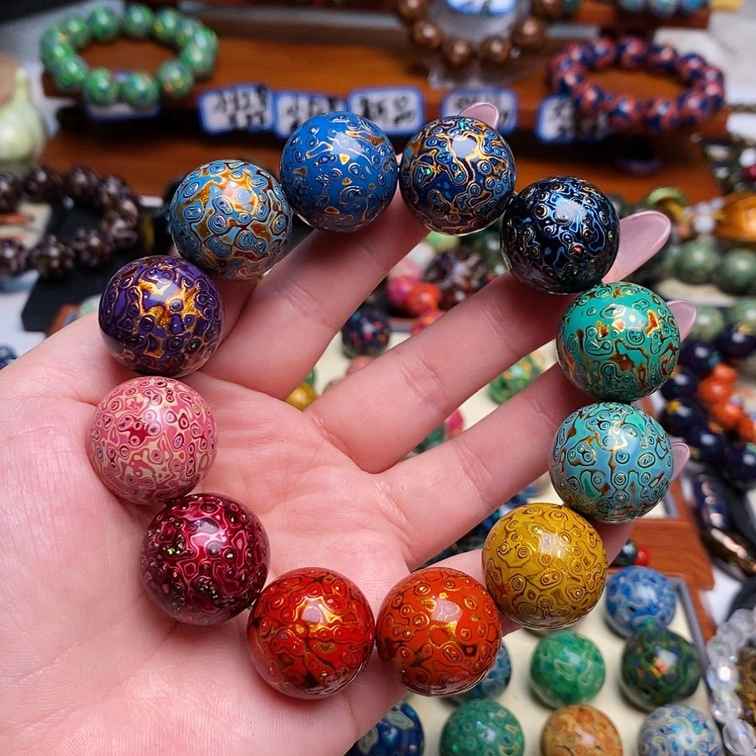 春***️大漆珠20mm犀皮变彩手串