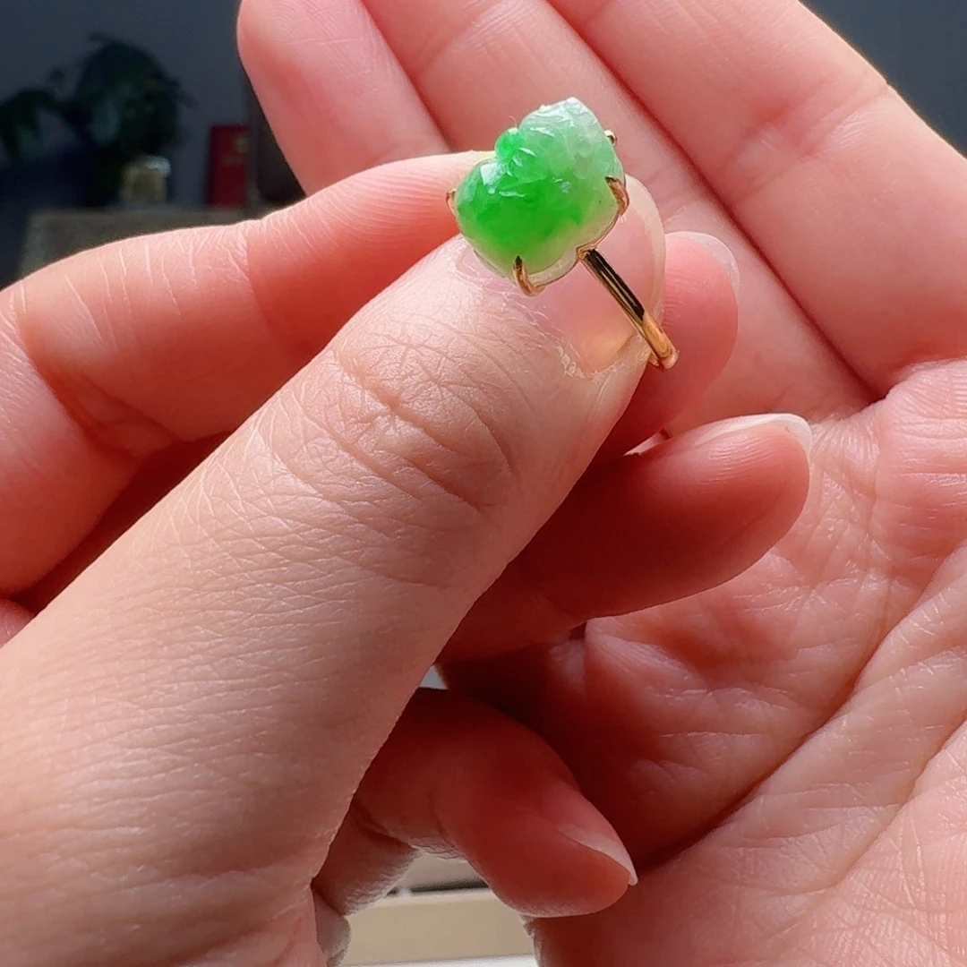 悦***简翡翠戒指18K金镶嵌天然