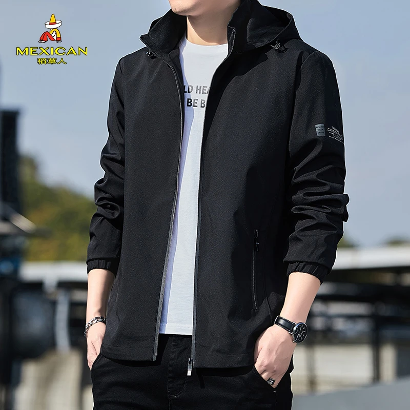 稻草人夹克男士外套2025春秋新款宽松百搭连帽风衣男装防晒夹克男