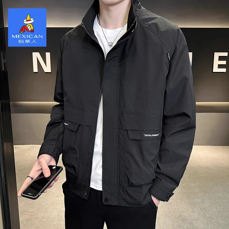 稻草人立领夹克男士冬季外套2025新款潮流百搭修身工装秋冬款上衣