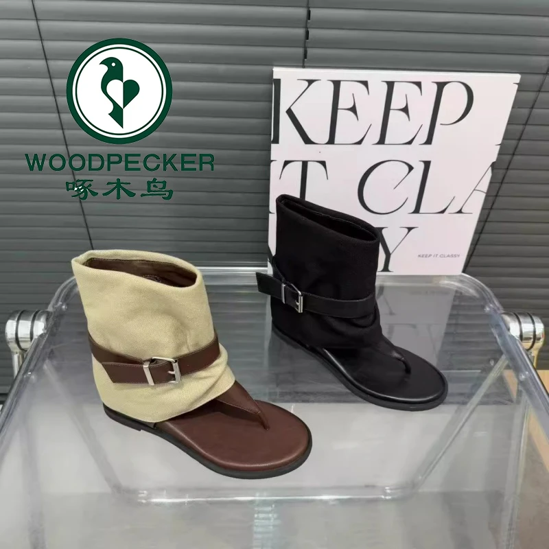 啄木鸟露趾人字靴子女内增高短靴2025年夏新款爆款皮带扣两穿凉靴
