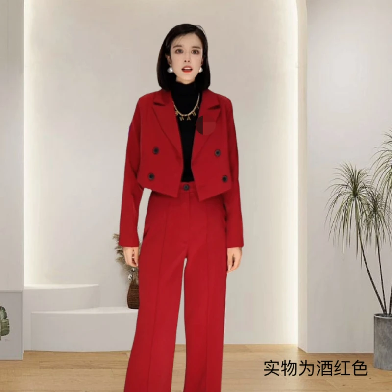 休闲时尚减龄套装女高级短款西装外套阔腿裤两件套G8056