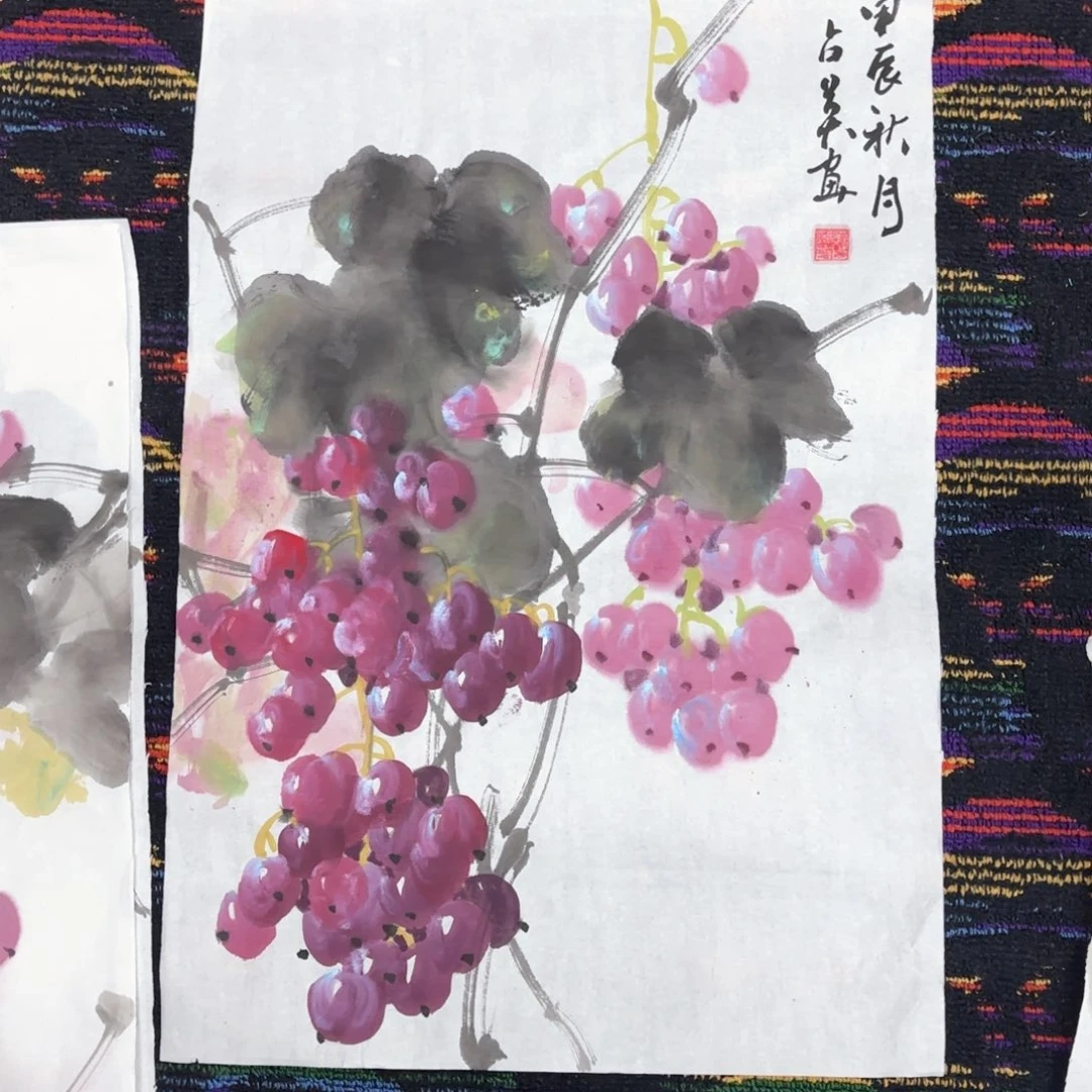 国画航*航刘占英四尺三开花鸟朱