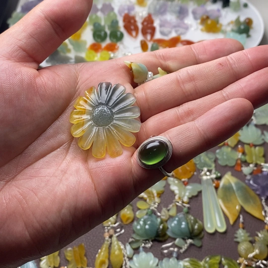 南***落蛇纹石玉合金耳饰/颈饰