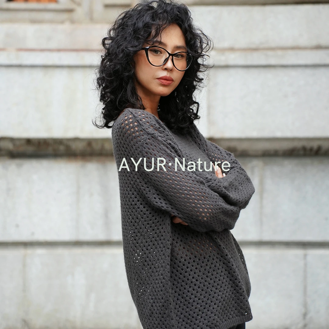 Ayur·Nature镂空针织罩衫休闲外搭纯色