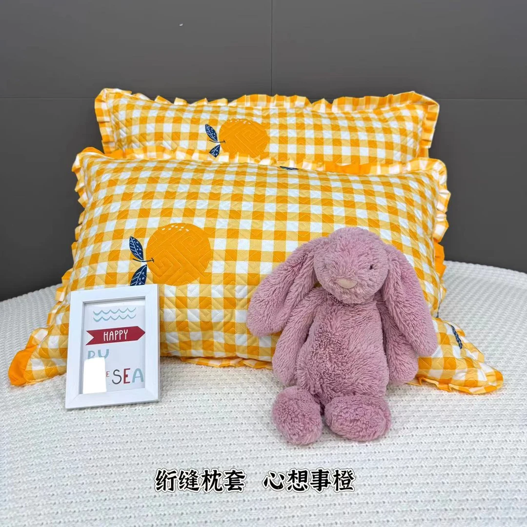 新款枕套大号45*75cm一对装冬季夹棉花边枕套奈脏绗缝定位枕套