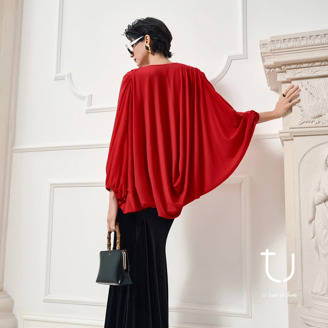 TU女装 云游 羊毛立体褶皱衬衫秋装女爆款25新款时尚百搭气质衣服