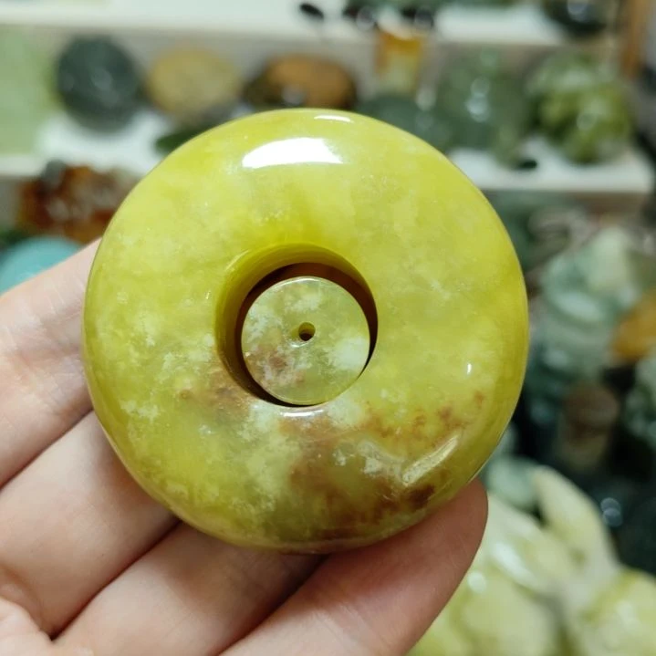 岫玉平安扣未镶嵌沙*玉