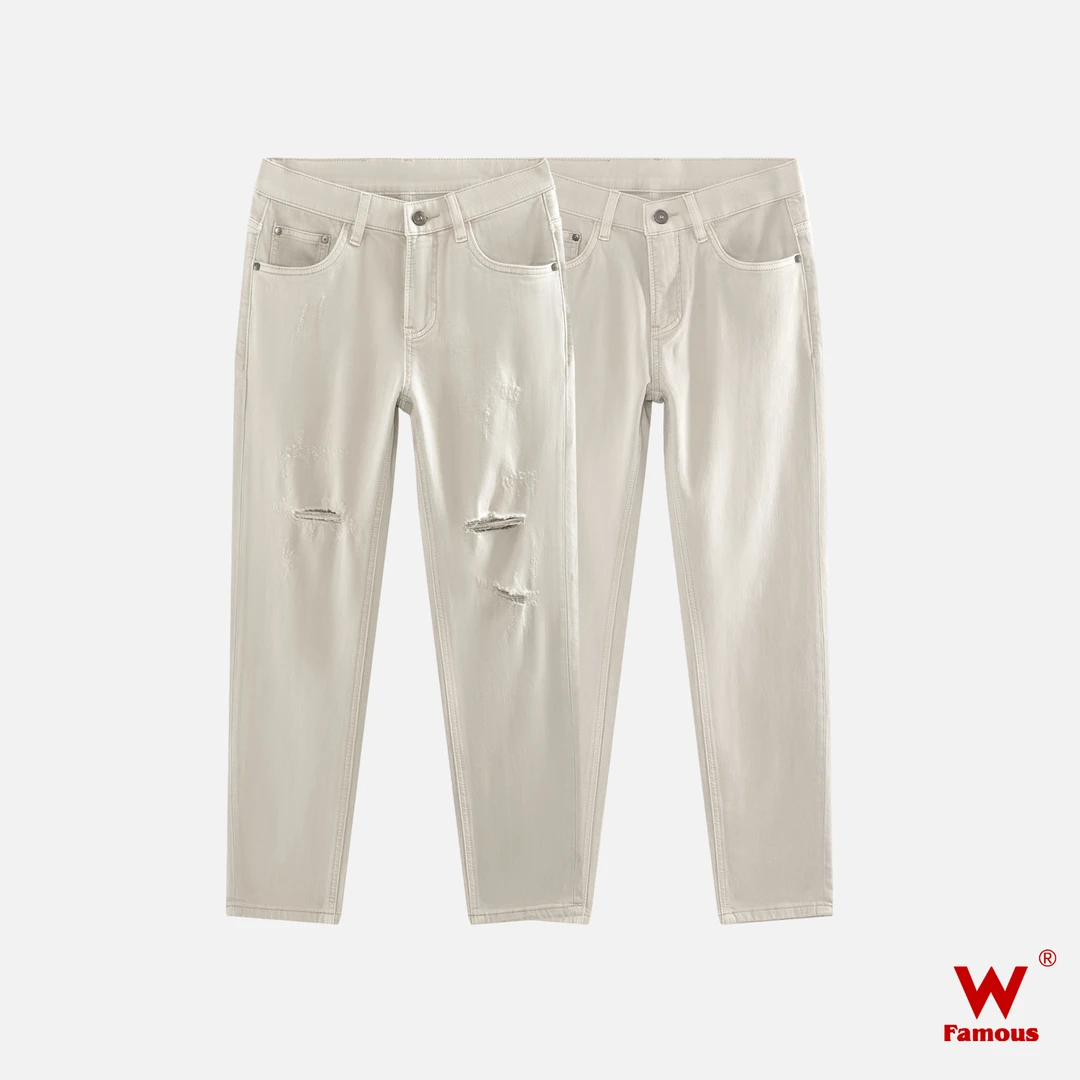 【夏季上新】8506 - 8.5安/燕麦色/高含棉度/破洞/净版/九分牛仔裤