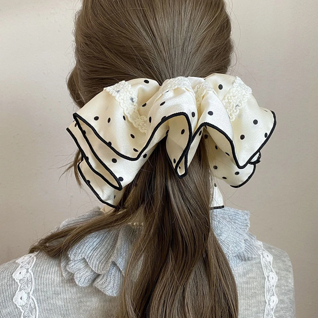 2025年早春法式温柔波点蕾丝大肠发圈气质大号高级感花边发绳发饰