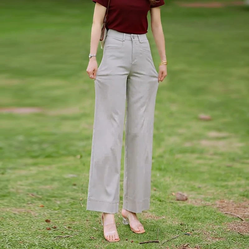 软牛仔裤女夏薄款直筒裤小子显瘦九分裤宽松窄版阔腿裤子