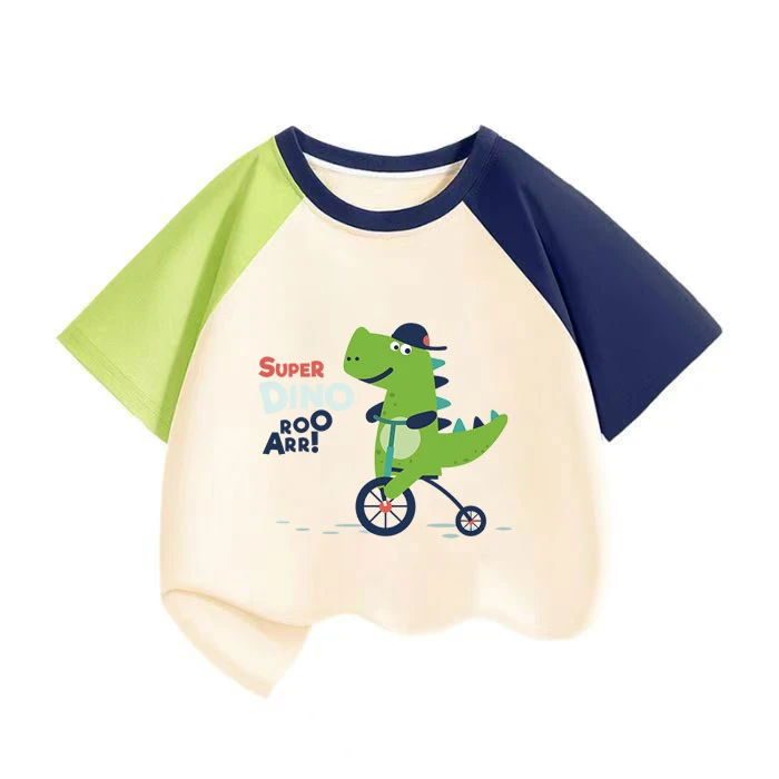 男童印花撞色纯棉儿童短袖T恤短袖夏装幼儿园B类休闲趣味卡通夏季