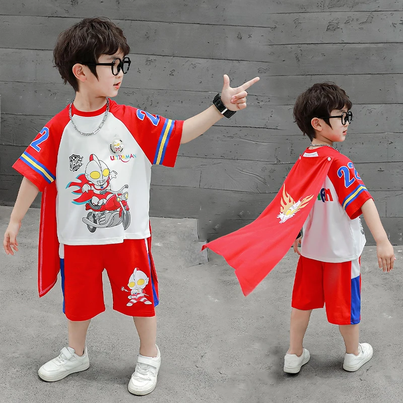 男童奥特曼夏款短袖披风套装2025新款时髦帅气小男孩夏季薄款衣服