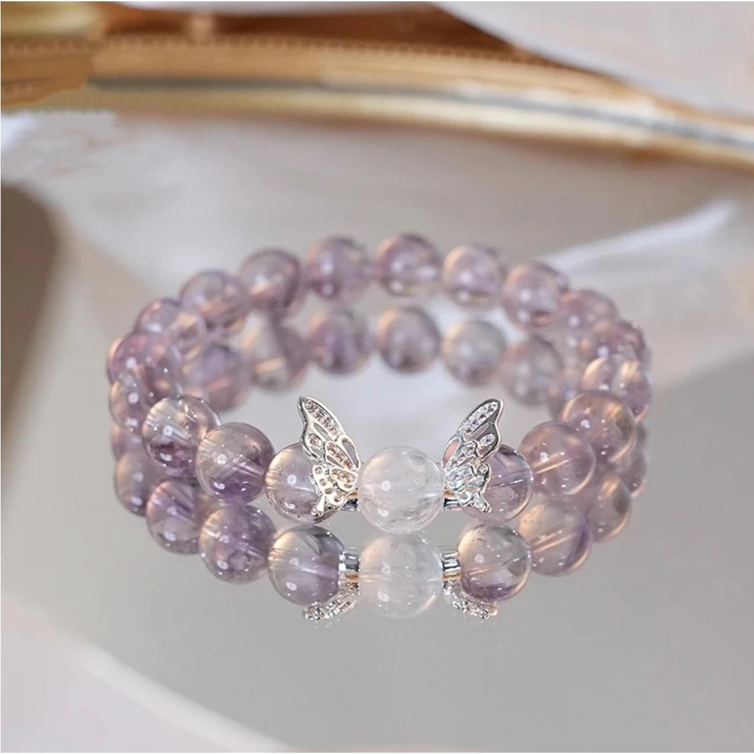 【九紫离火】巴西紫水晶白水晶 淡紫色水晶9mm 九紫离火水晶手串