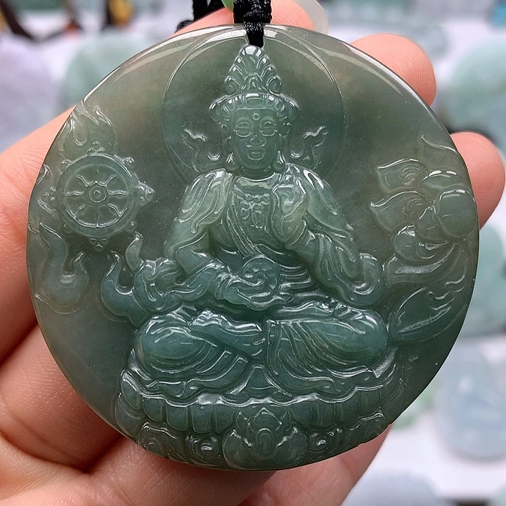 翡翠未镶嵌颈饰时来运转观音有棉点