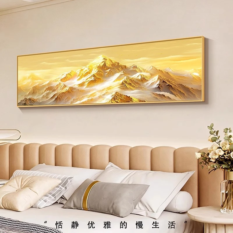 日照金山床头装饰画主卧房间高级感挂画背有靠山客厅卧室轻奢壁画