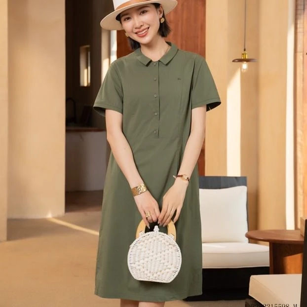 纯色水洗棉衬衫裙B252215598 M