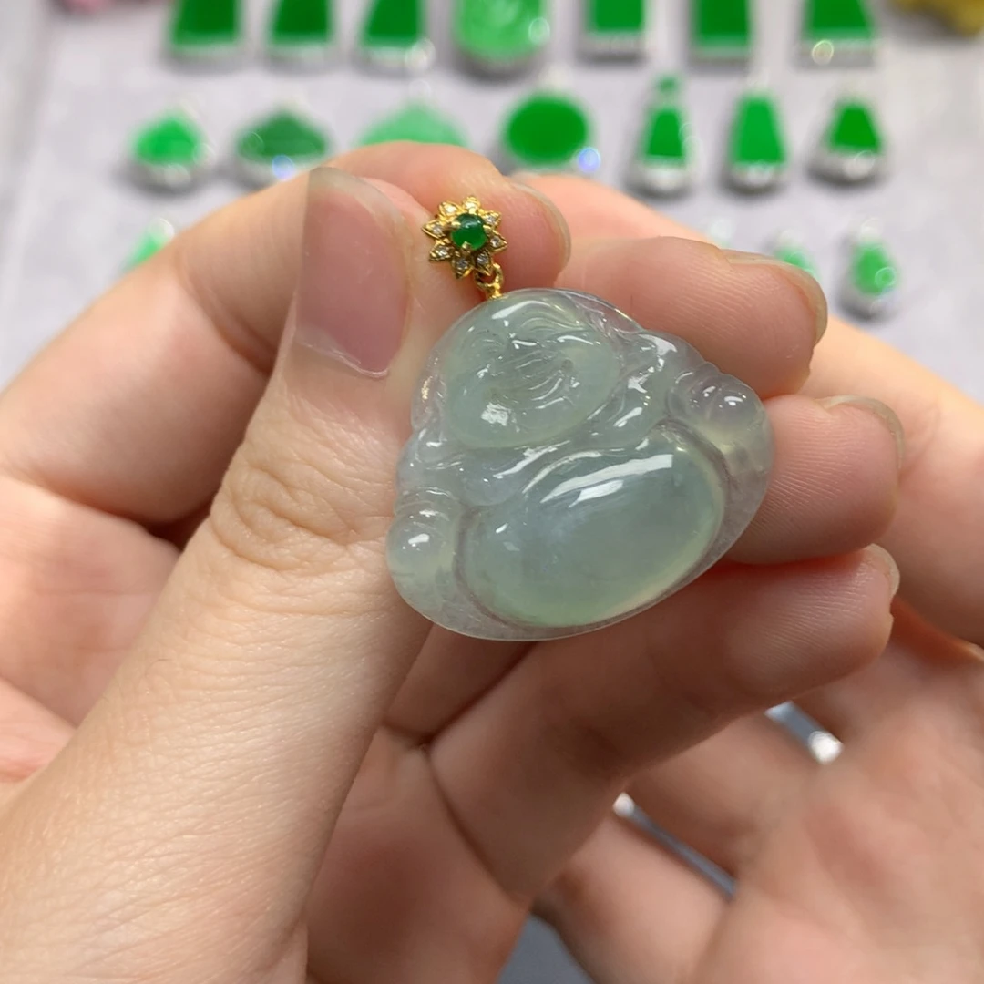 翡翠18K金镶嵌吊坠(不含链)
