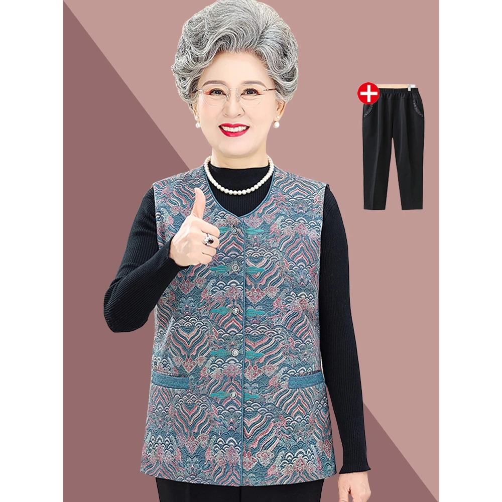 奶奶装春装马甲中老年人春秋款女坎肩妈妈装背心薄款老人新款马夹