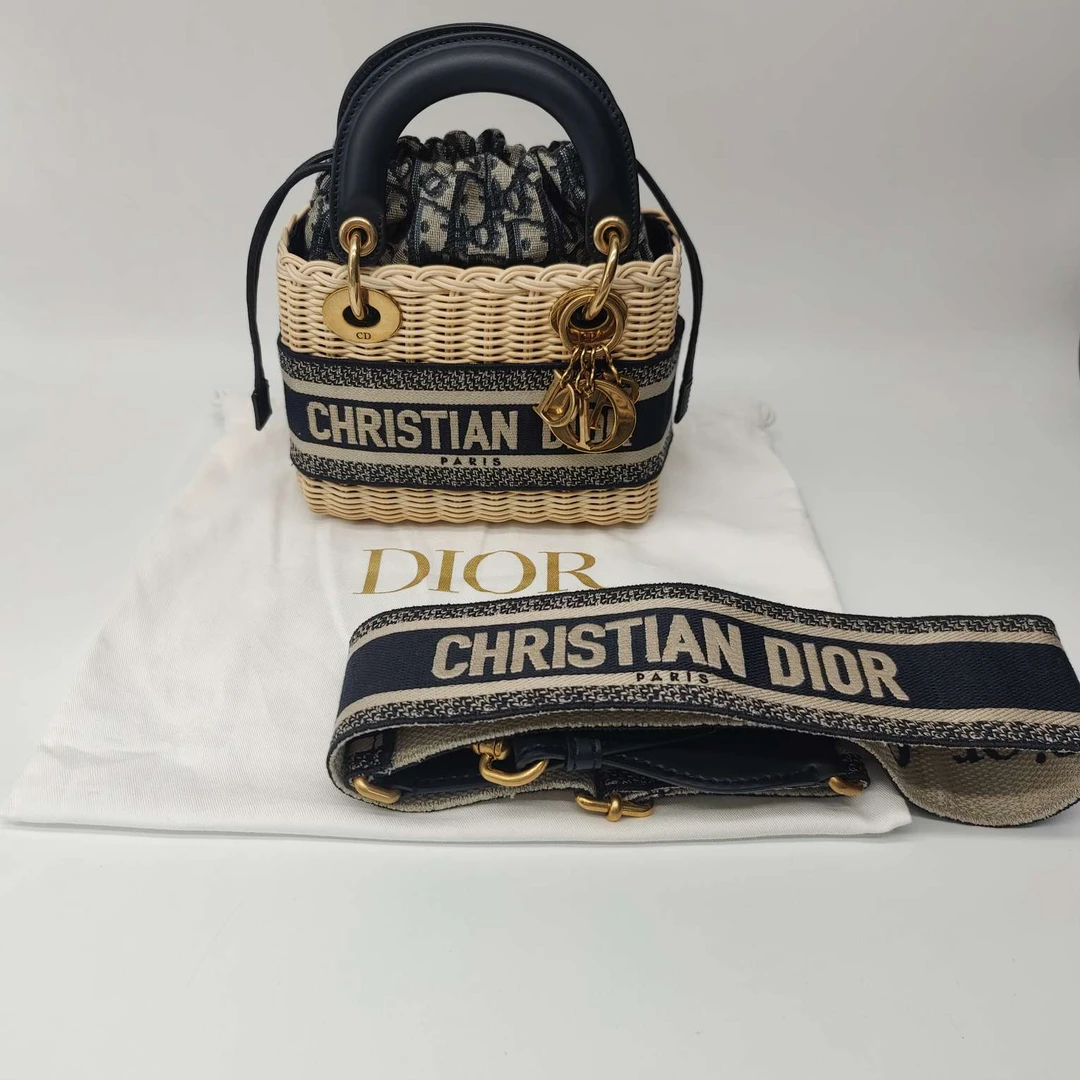 99新 DIOR/迪奥 lady戴妃藤编迷你三格 藤编  编织  单肩手提包