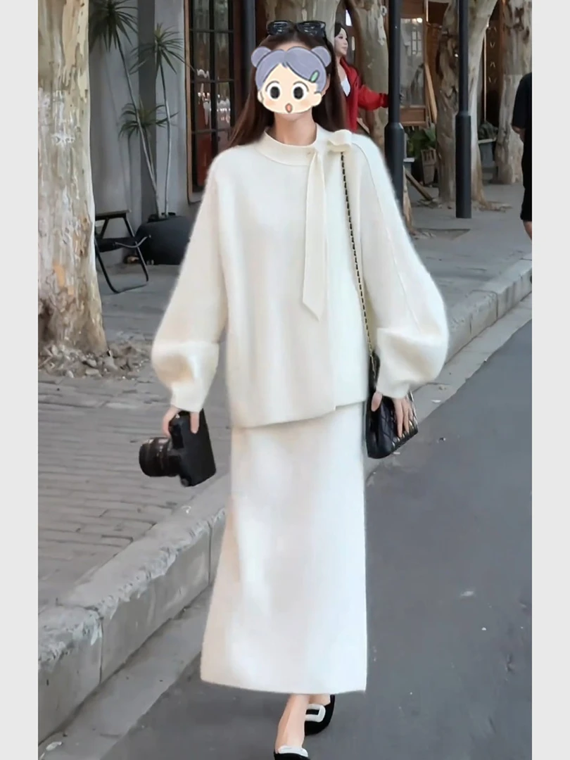 千金名媛感白色针织上衣裙小香风套装2025高端精致两件套秋装毛衣