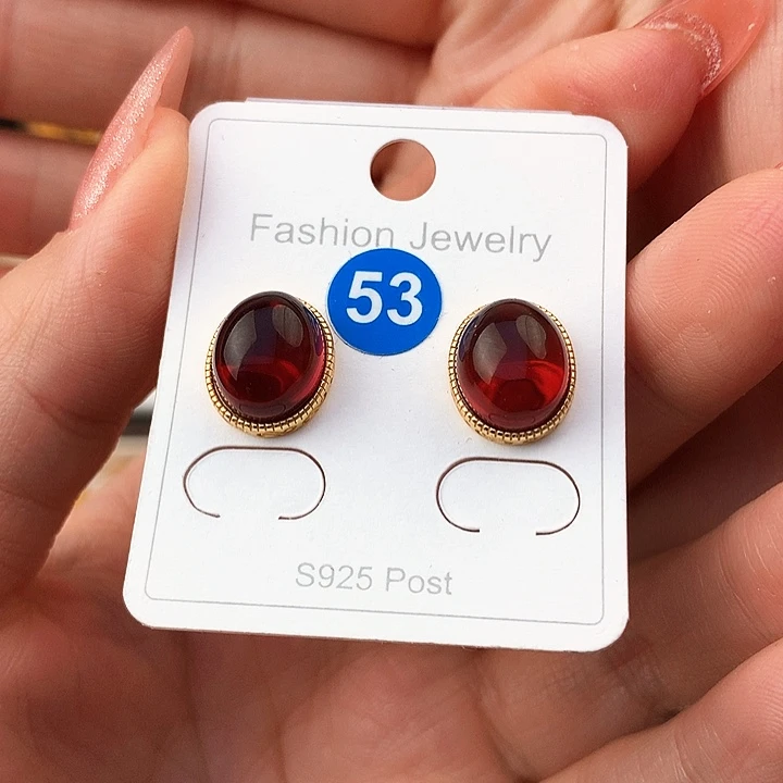 血珀耳饰银S925镶嵌耳饰