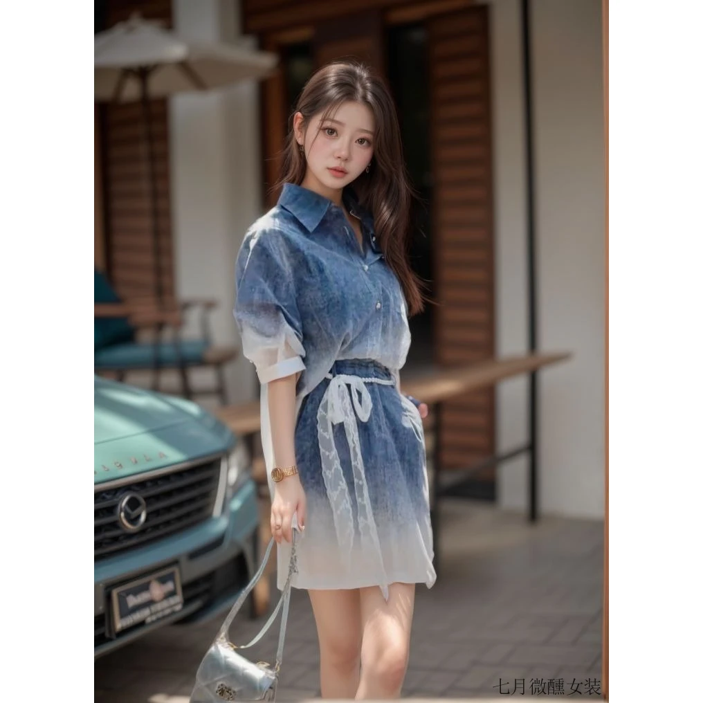 老钱风松弛感女装贵气夏季设计款渐变时尚显瘦收腰连衣裙