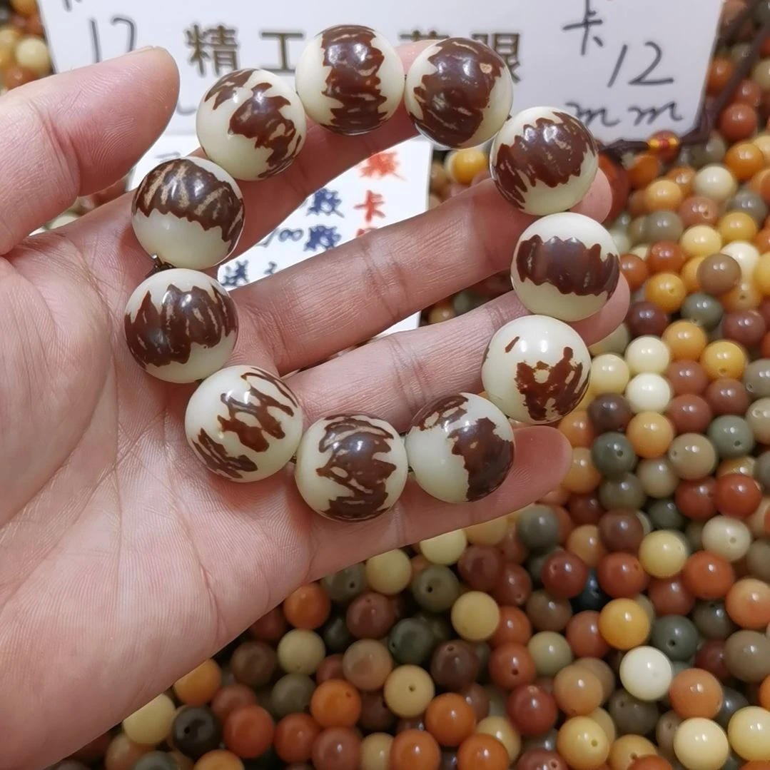 菩提根/象牙果手串20白玉菩提双面莲花手串