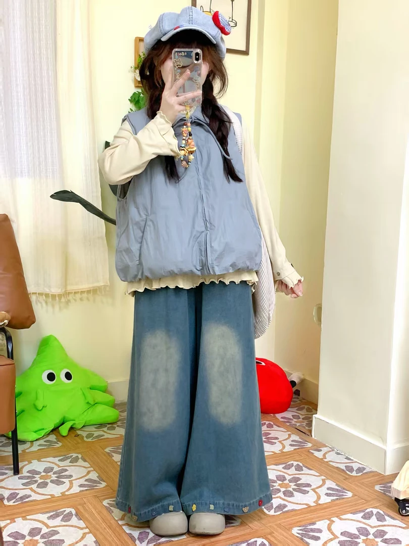 010蓝色旭日/木子豆秋冬蓝色马甲设计休闲百搭学院风