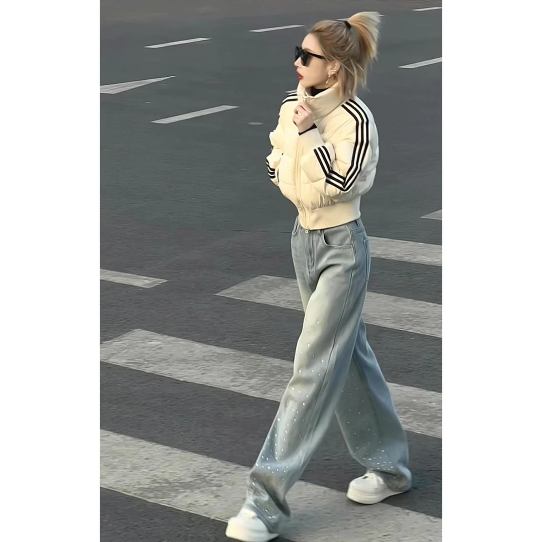 2024年冬季新款小个子学院风短款束腰冬季工装女士棉服