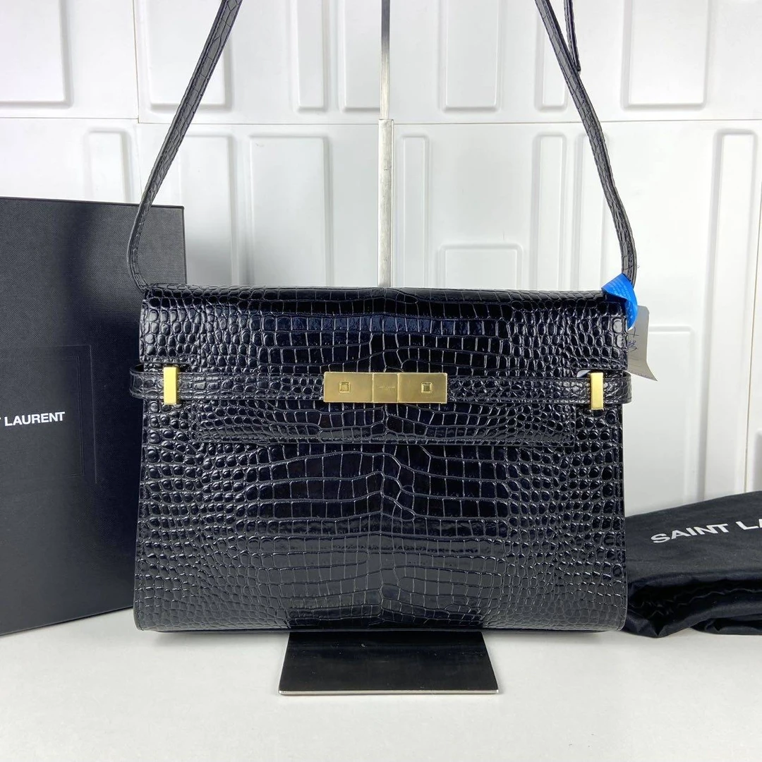 99新 YSL/圣罗兰 夏玮玮专属 YSL曼哈顿鳄压中号斜挎包 THCI2018