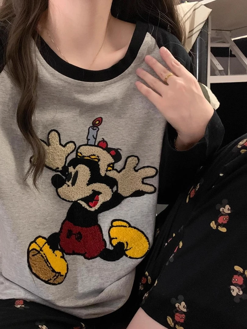 2025年春秋季新款睡衣女士卡通印花棉质长袖两件套可爱家居服