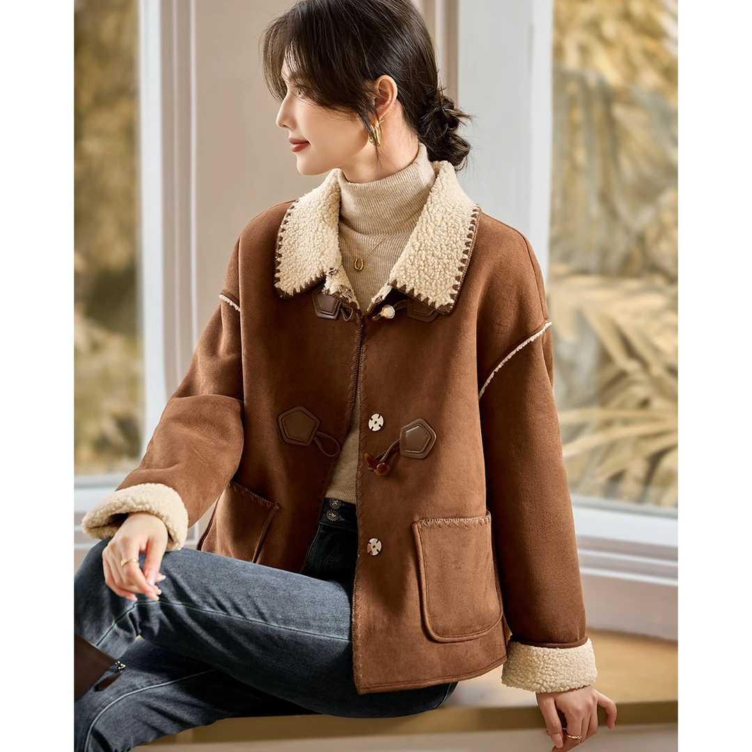 【加绒加厚保暖皮毛一体】2025冬季新款小个子宽松仿麂皮绒外套