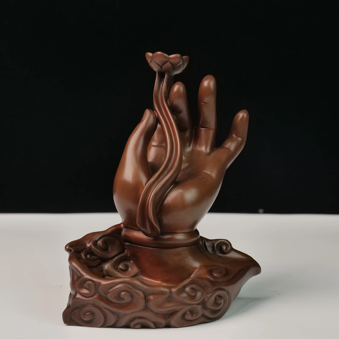 紫铜莲花佛手倒流香炉禅意香薰道摆件