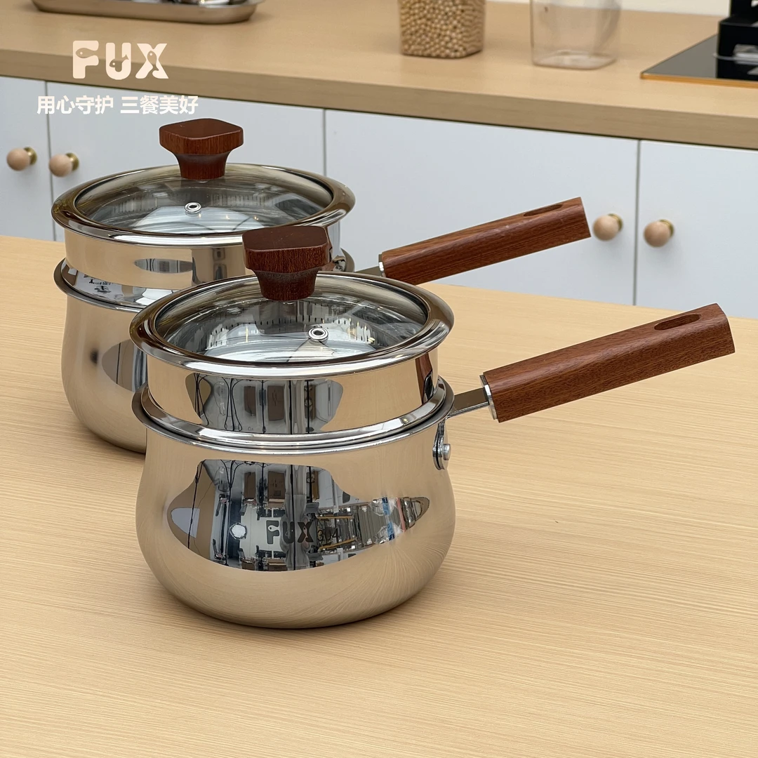304食品级不锈钢小奶锅加厚奶锅带蒸屉无涂层锅宝宝辅食锅煮面锅