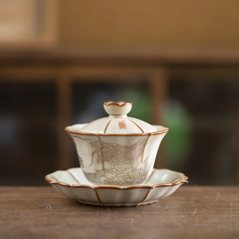 江祖清 汝窑 龙盖碗（X7218）