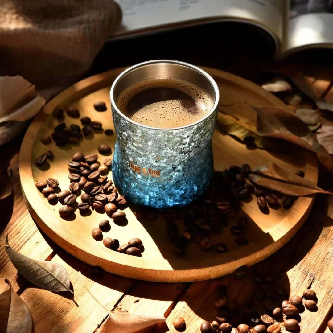 铜印熙玺/余温咖啡杯260ML双层纯钛啤酒杯便携牛奶杯纯钛杯子