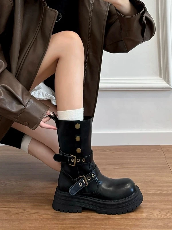 英伦风马丁靴女款2025新款秋季复古美拉德西部骑士靴厚底增高短靴