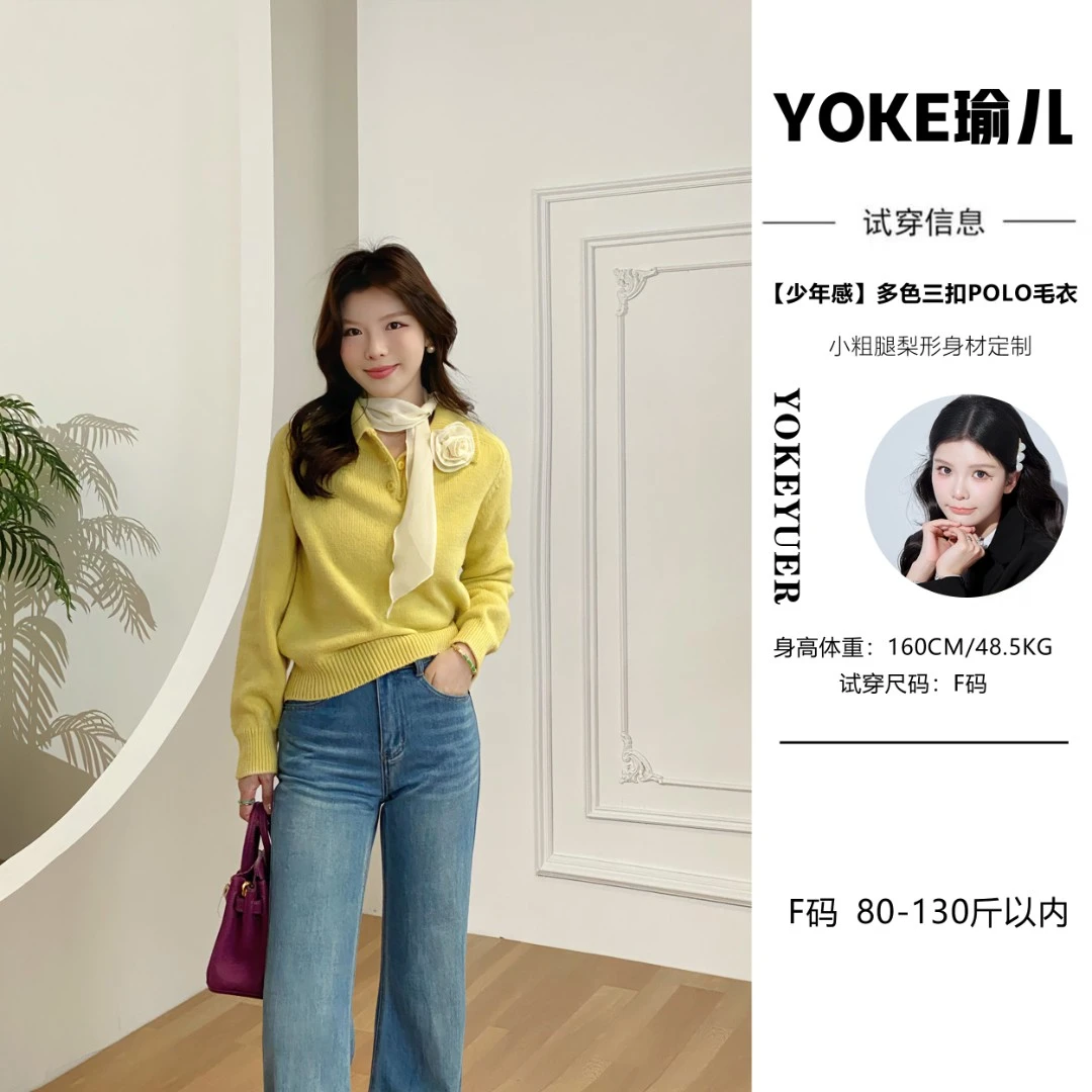 【少年感】简约多色三扣POLO毛衣